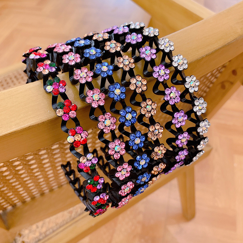 Hair Accessories Flower Rhinestone Pearl Non-Slip Hairbands Elastic Headband Women Hair Hoop Bands Bezel Girls Headdress
