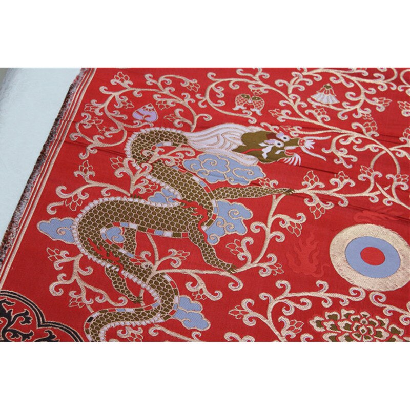 CF617 Red Dragon Chinese Style Jacquard Silk Brocade Fabric Chinese Wedding Dress Fabric Buddhism Clothes Chinese Home Textile