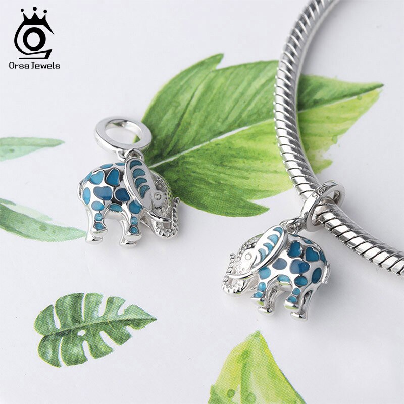 Orsa Juwelen 925 Sterling Zilveren Bedels Blauw Emaille Kralen Olifant Animal Charm Fit Originele Armbanden Vrouwen Diy Sieraden CB74