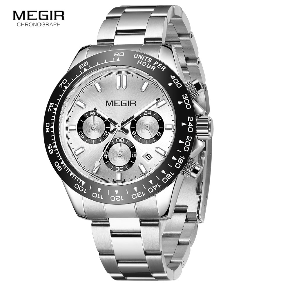 MEGIR Men Watch Top Brand Luxury Sports Quartz Watches Stainless Steel Strap Waterproof Chronograph Wristwatch часы мужские 8104