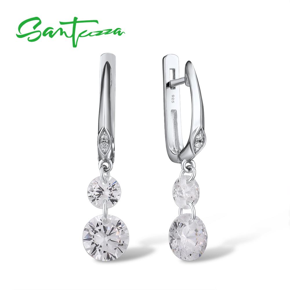 Boucles d'oreilles en argent SANTUZZA pour femmes pur 925 argent Sterling étincelant blanc zircon cubique boucles d'oreilles goutte bijoux fins