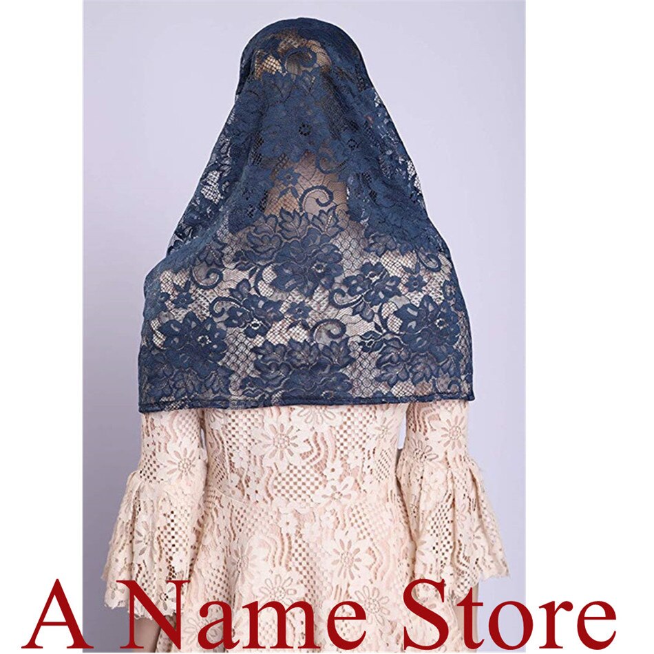 Navy Blue Lace Sluiers Mantillas Voor Kerk Hoofdbedekking Headwrap Katholieke Latin Massa Mantilla Negras Voile Mantillas