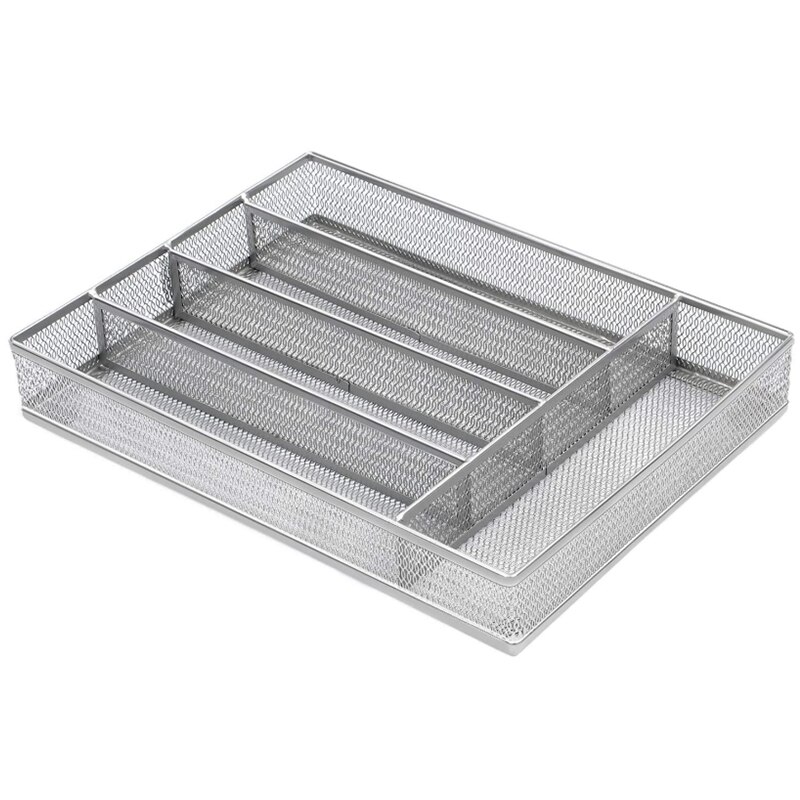 ! 5 Grid Small Mesh Tray with Foam Feet - Kitchen Finishing / Silver Storage Kitchen Utensils Tray