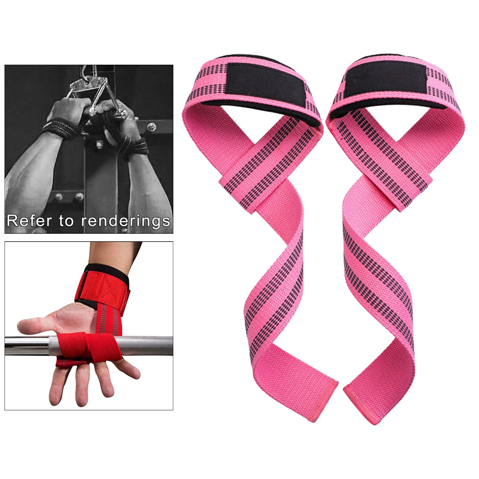 1 paar gewichtheber-zughilfen, strapazierfähige, gepolsterte handgelenkbandagen, powerlifting, krafttraining, kreuzheben, heim-fitnessstudio, verstellbar, unisex: Rosa