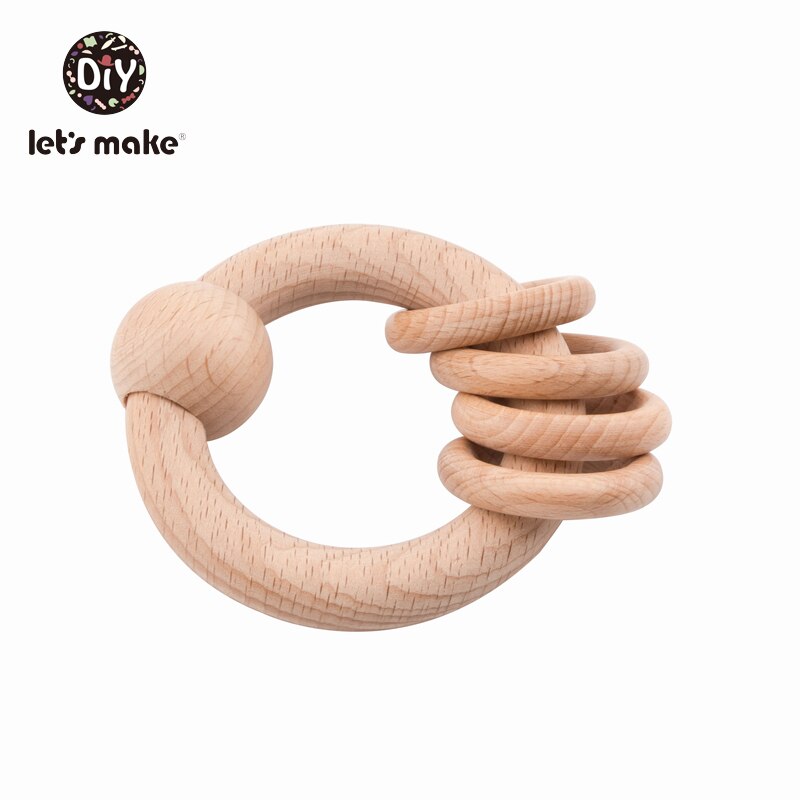 Let's Make Baby Toys Rattle Beech Wooden Teething Ring Bed Bell Children Latex Free 1pc Educational 4-6 Months Teether Baby: Default Title