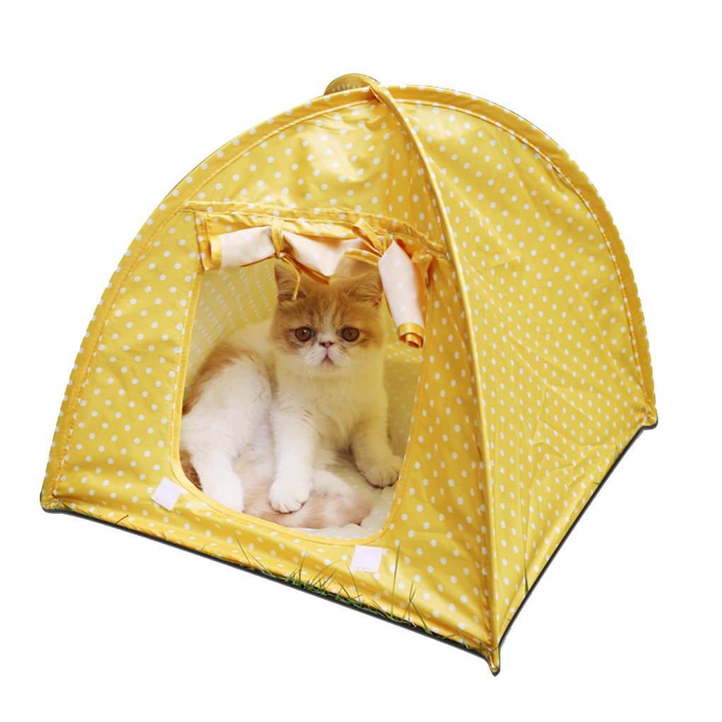 Kæledyr camping telt polyester kat hund kæledyr camping telt hus sammenklappelig seng vandafvisende holdbar sød polka dots hule: 3