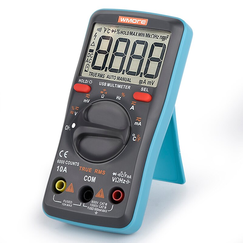 Wmore USB Charge Digital Multimeter for Tester 6000 counts Auto Ranging AC/DC voltage meter Flash light Back light Top: Orange