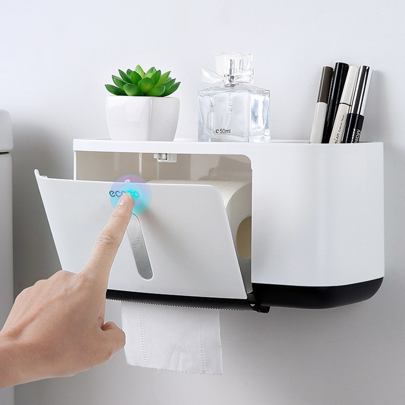 Toiletrolhouder Met Twee Opslag Bad Keuken Toiletpapier Dispenser Plastic Muur Waterdichte Toiletrolhouder