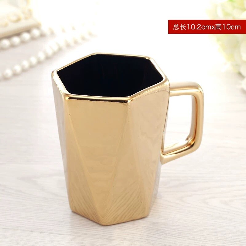 Ceramic Plate Bowl Cup Mug Europe Plating Golden for Dinner Breakfast Hotel Salad Bowls plates: 1 mug