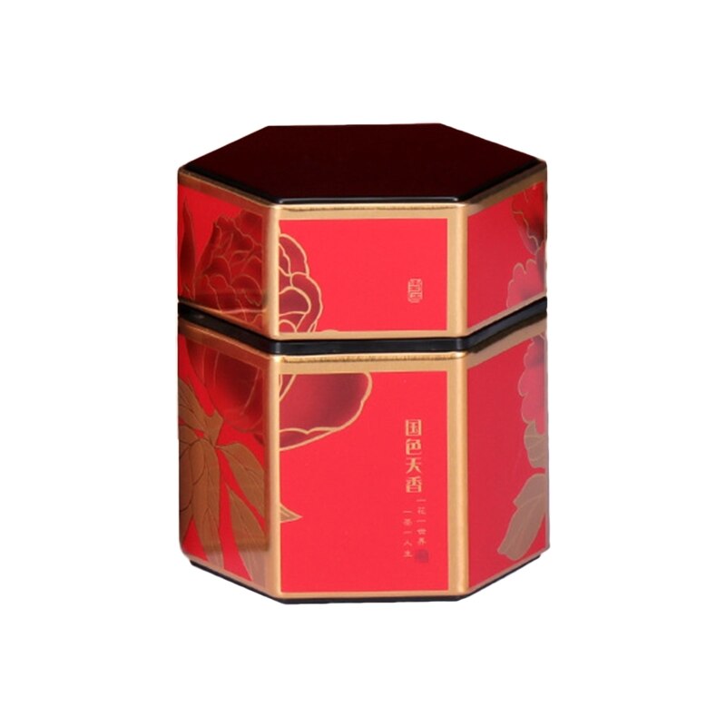 Q1JB Hexagon Thee Opslag Containers Thee Blikken Voedsel Opslag Container Snoeppot Blikjes Voor Thee Koffie Kruid Chocolade Suiker Kruiden: Red 02