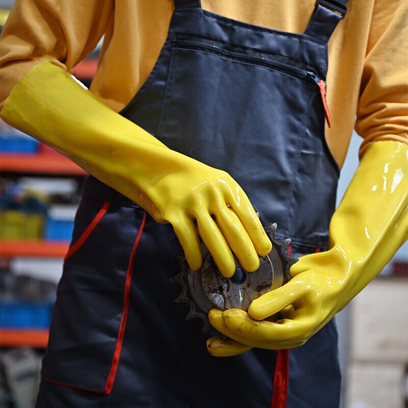 Rubberen pvc werkhandschoenen bestand tegen zuur alkali oliebestendige handschoenen industrie verlengd verdikte arbeidsbeschermende handschoenen