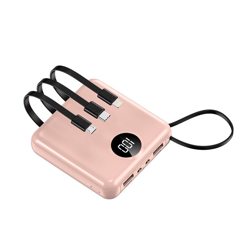 Vogek Mini Power Bank Met Kabel Zaklamp Powerbank Led Power Display Draagbare Oplader Snelle Oplader Voor Xiaomi Huawei Samsung: Pink