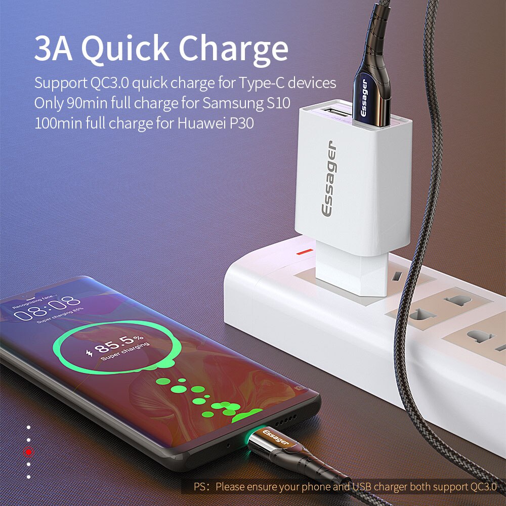 Essager USB Type C Cable 3A Fast USB Charging Micro Data Cord USB-C Charger Mobile Phone USBC Wire Cord For Samsung S20 Xiaomi