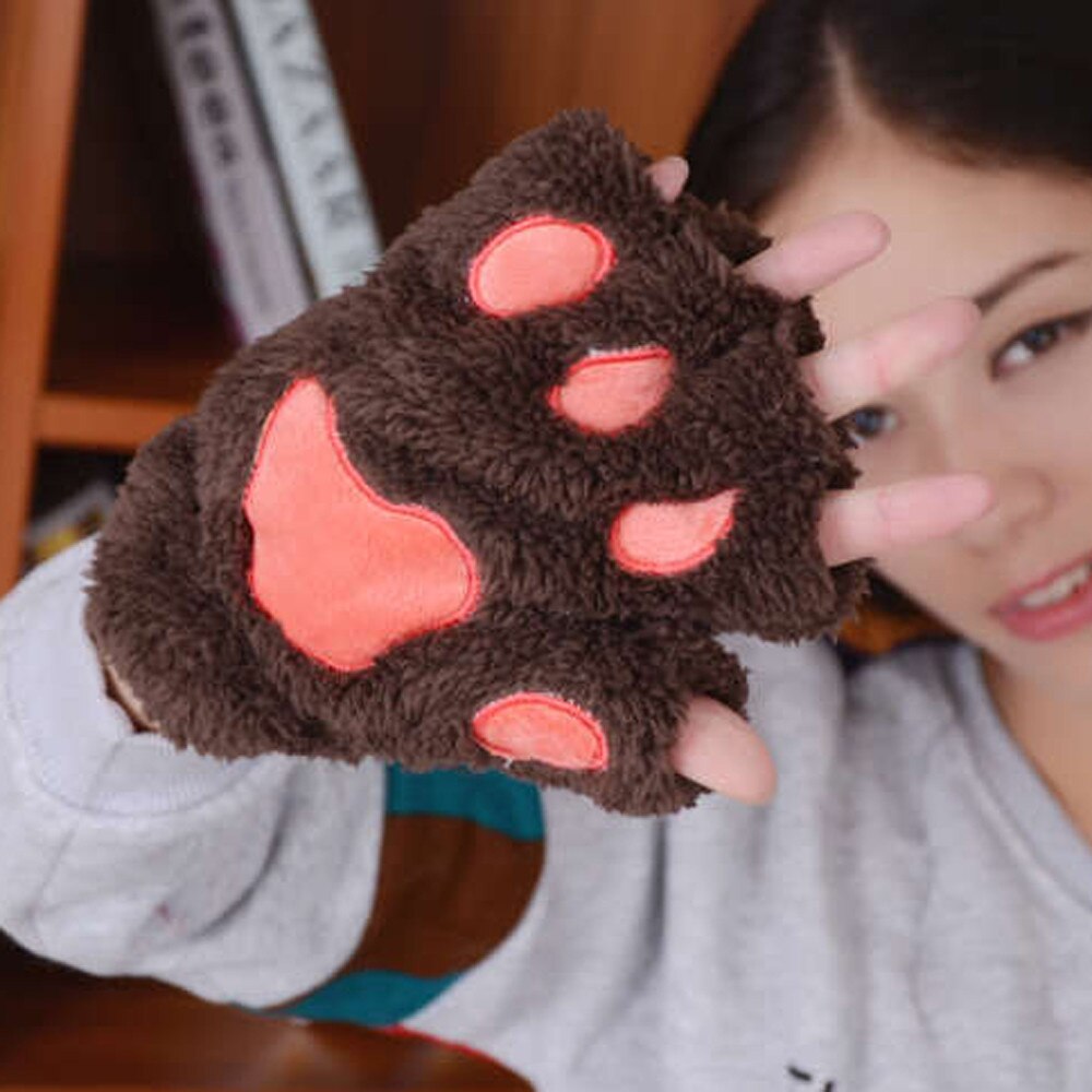 Gants d'hiver mignons griffe De chat | Gant femme, hiver poignet bras tricoté clavier Long doigts sans doigts, mitaine pour Luva De Luvas De Inverno YA: Marron