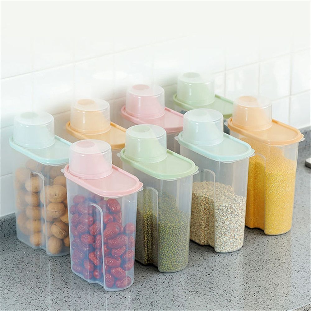 Food Storage Box Plastic Clear Dry Food Container with Pour Lids 2.5L Kitchen Cereal Rice Beans Storage Bottles Jars