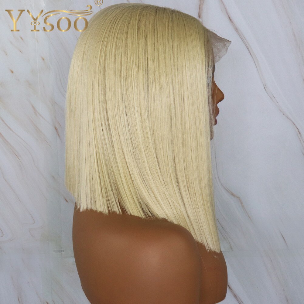 Yysoo 613 Blonde Color13x6 Korte Lijmloze Synthetische Lace Front Pruiken Voor Vrouwen Futura Straight Hittebestendige Bob Pruik Dagelijks Gebruik: Default Title