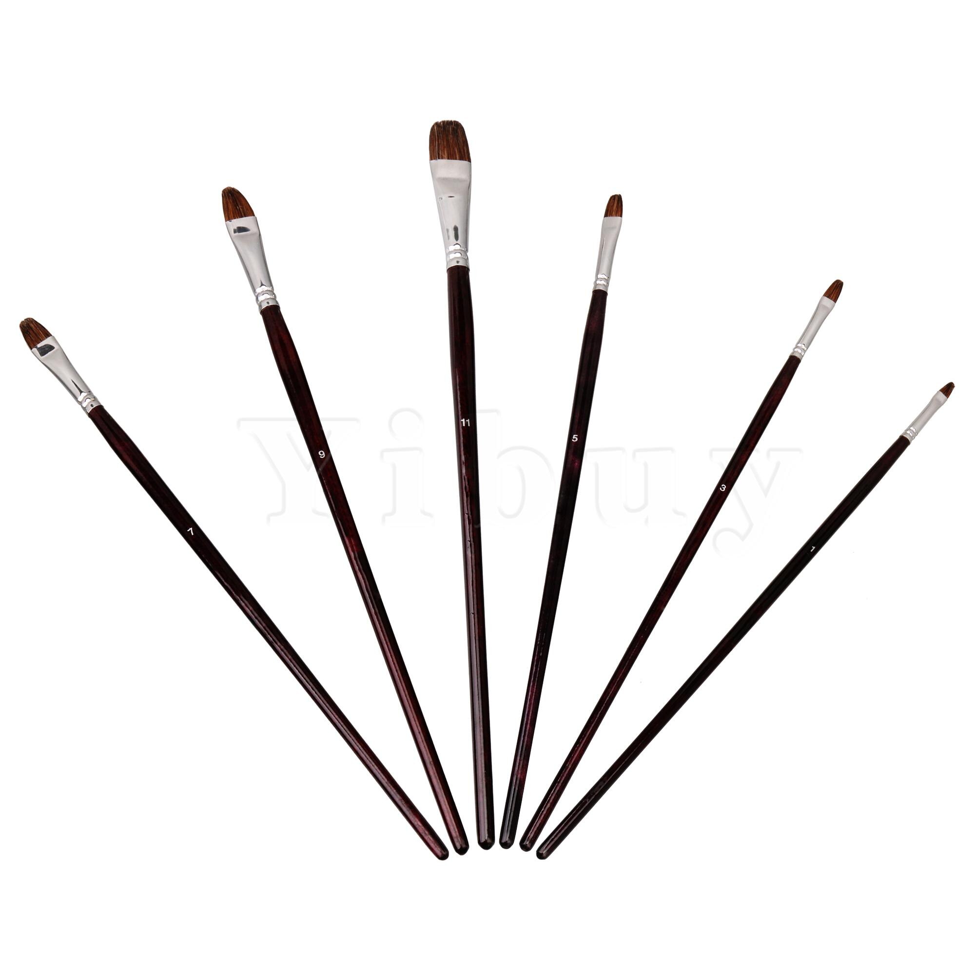 6 x Artist Paint Brushes Brushes with Long Wood Handle