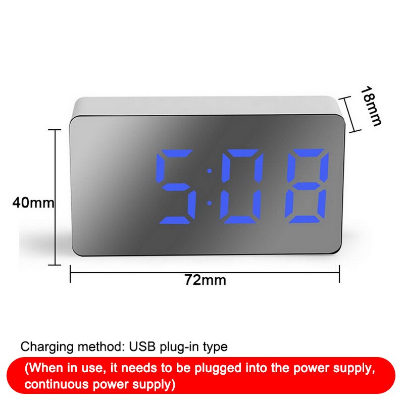 LED Multifunctional Mirror Clock Digital Alarm Snooze Display Time Night LCD Light Table Desktop USB 5v/No Battery Home Decor: C