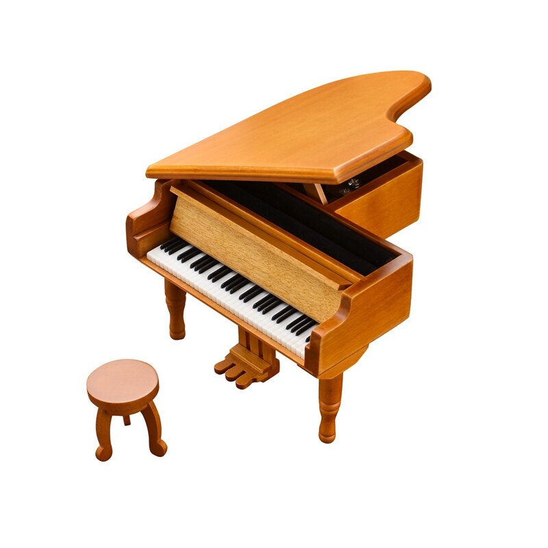 Caja de música de madera para Piano, 18 toneladas, para el Día de San Valentín, caja de música clásica con taburete artesanal: wood color