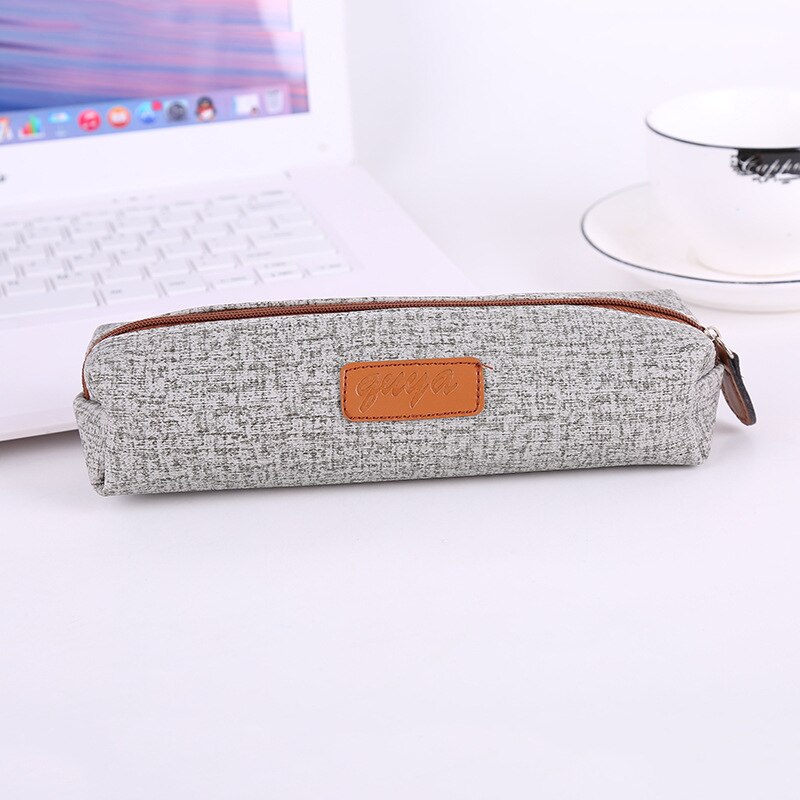 Etui student effen kleur imitatie schors etui kantoor school schrijfwaren tas opbergtas: Lichtgrijs