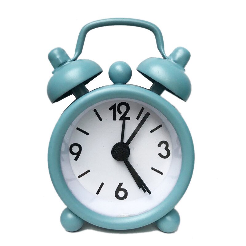 Mini Alarm Clock Electronic Round Number Double Bell Desk Table Digital Quartz Clock Home Decoration Retro Portable: light blue