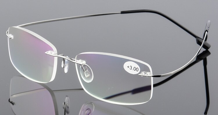 Gafas sin montura ultraligeras Unisex, lentes de lectura de titanio con memoria transparente, magnéticas, para presbicia, con fuerza + 1,0 ~ + 4,0: +350 / silver