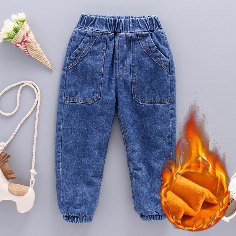 Children Boys Winter Thick Denim Pants Baby Boys Casual Good Velvet Warm Jeans Pants 1-6 Years #068