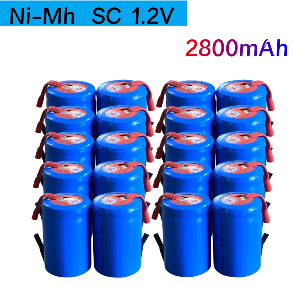 Baterías Ni-MH recargables de alta descarga con pestañas de soldadura, 1,2 V, 2800mAh, 4/5 SC Sub C