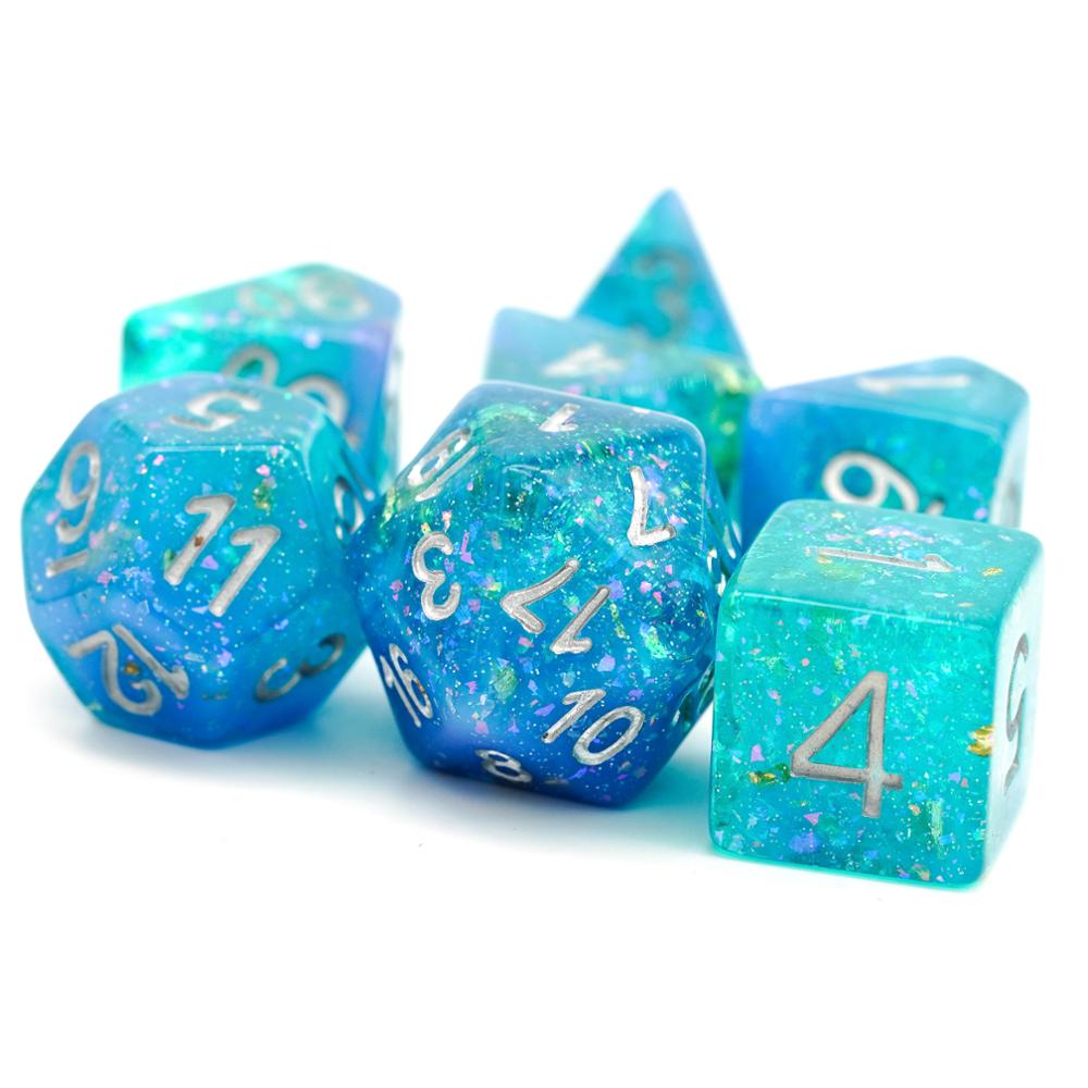 7 unids/set/azul/Verde DND dados con colorido brillo D & D dados poliédricos juegos juego de dados de mesa juegos MTG RPG