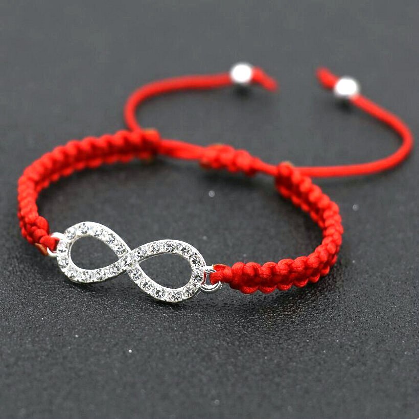 2 teile/satz Frauen Silber Farbe Kristall Zirkon 8 Unendlichkeit Armbinde flechten verrotten Seil Gewinde Armbinde Für Paare freundlicher Mädchen Liebe