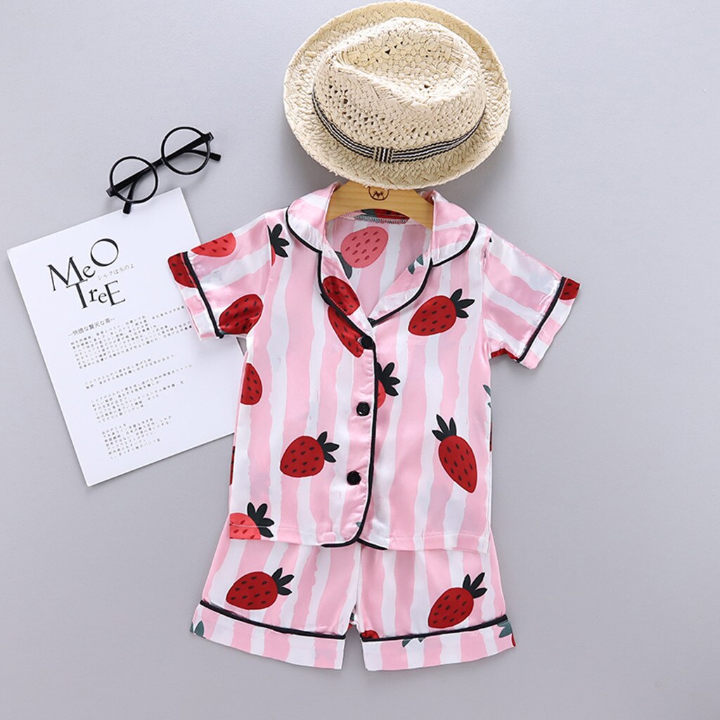 Ensemble de pyjamas pour enfants à rayures aux fraises ensemble de pyjamas pour enfant en bas âge garçon fille à manches courtes hauts + shorts pyjamas vêtements de nuit
