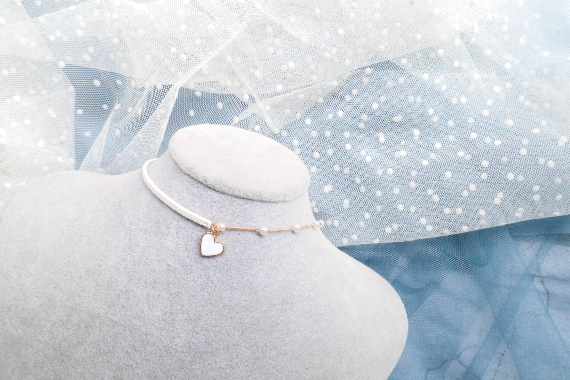 Sommer hjerte blonde choker halskæde hvidt bånd kort kraveben krave til kvinde smykker japan og korea stil: 6