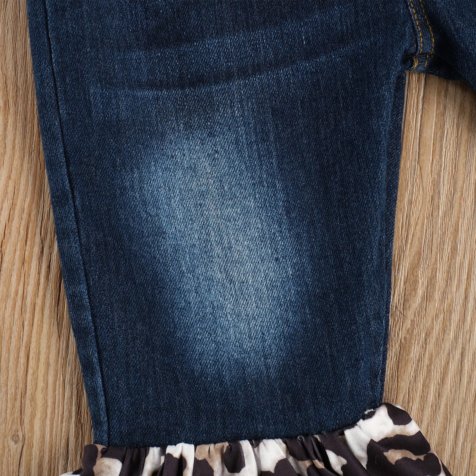 Emmababy Autumn 2-7Y Kids Toddler Baby Girls Leopard Print Flared Jeans Pockets Pants Denim Boot Cut Long Trousers