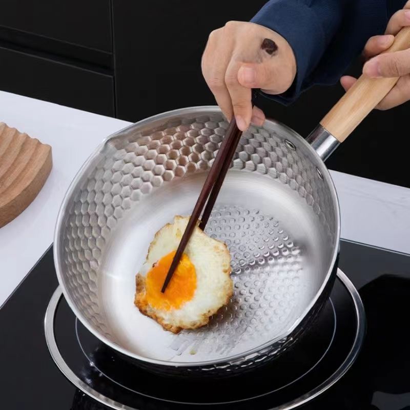 430 Stainless steel pan Japanese Snow Pan Wooden Handle Stew Pots Fry Wok Saucepan Milk Pot Kitchen Utensils Practical Cookware