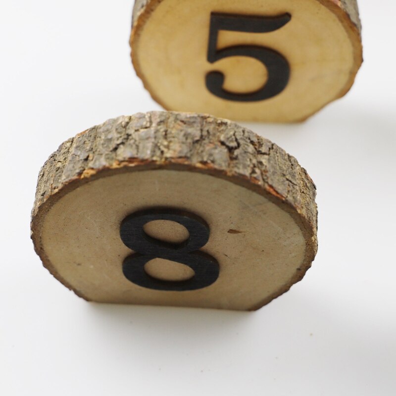 10Pcs 1-10 Rustic Wedding Table Numbers Round Wooden Log Slice Tree Bark Ornament Seat Digtal Card Receptions Banquet Parties
