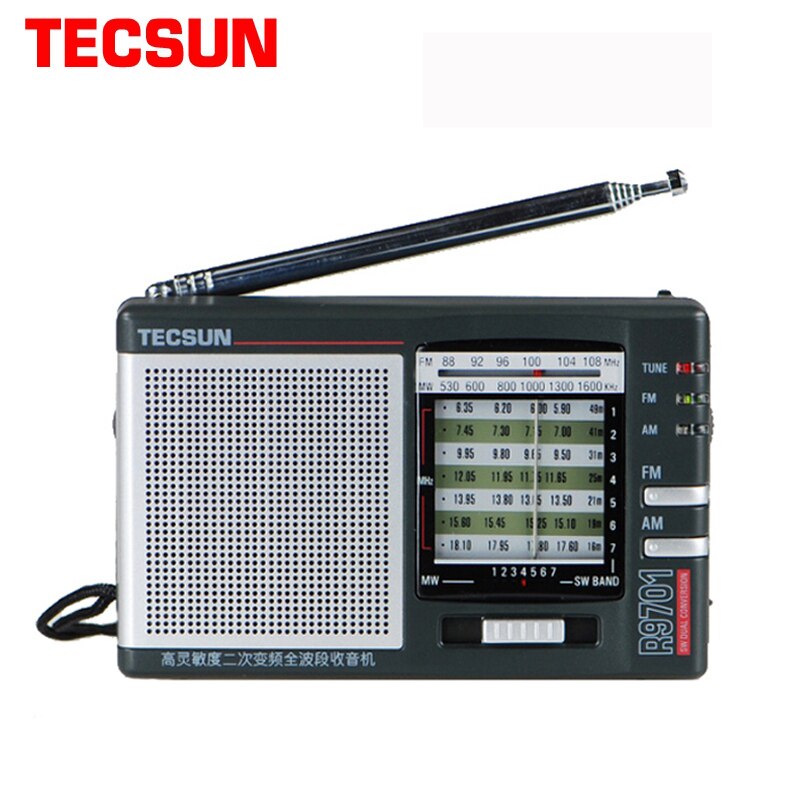 TECSUN R-9701 Radio FM/MW/SW Radio receptor de Radio multibanda conversión Dual con antena externa Y4377A FM Radio portátil