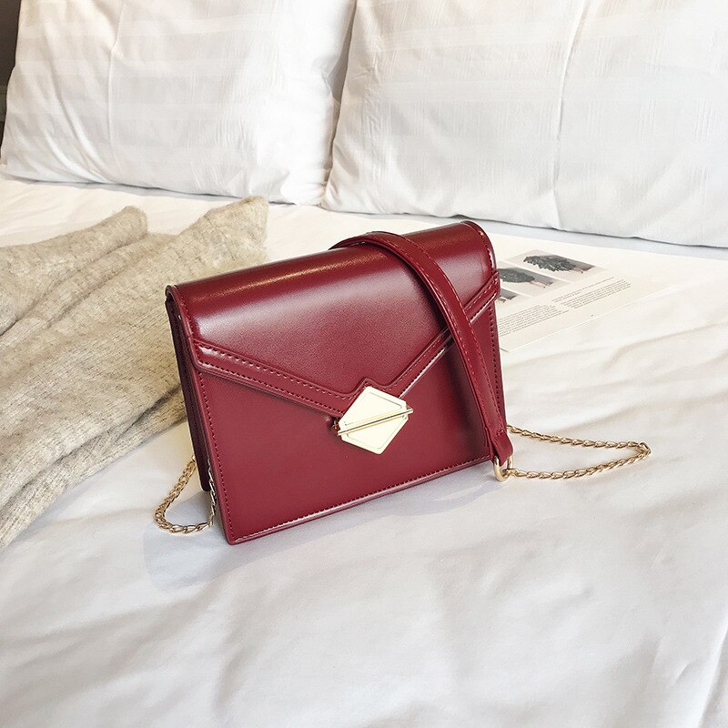 Women's Bag Mini Bag Lock Buckle Shoulder Bag Square Sling Bag All-match Chain Messenger Bag YUBAI: Burgundy