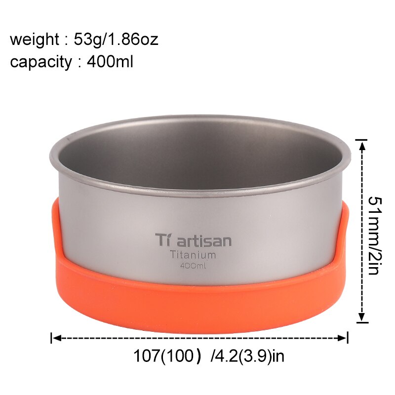 Tiartisan Pure titanium Bowl Camping Bowl Pan Pot Tableware Cookware 400ml or 450ml: 400ml
