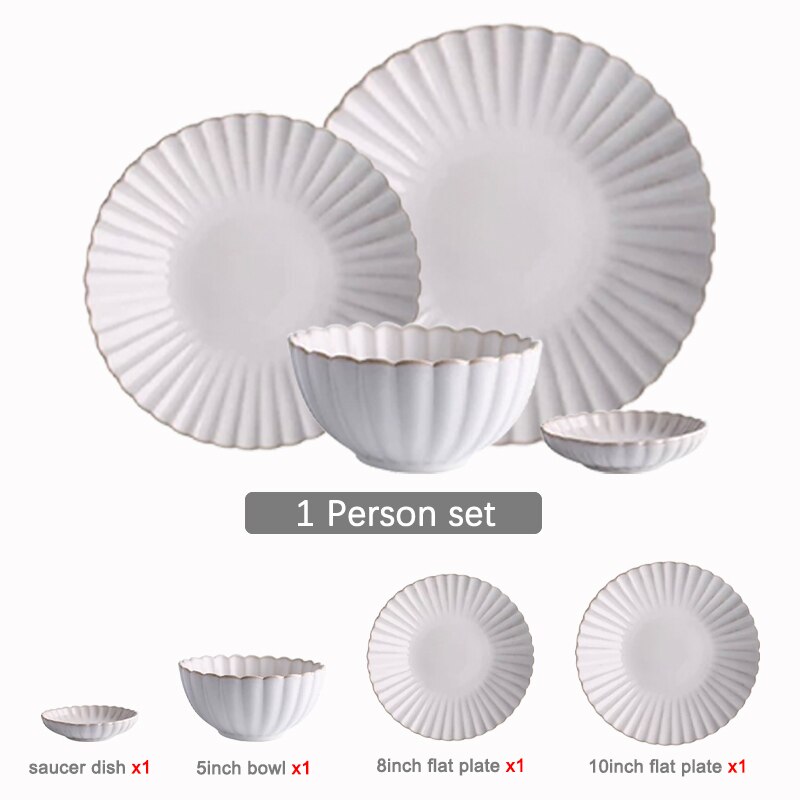 Ceramic Dinnerware Set Food Plates Dishes Dinner Plates Salad Soup Bowl Klin Glaze White Plates and Bowls Set for Restaurant: 1 person set