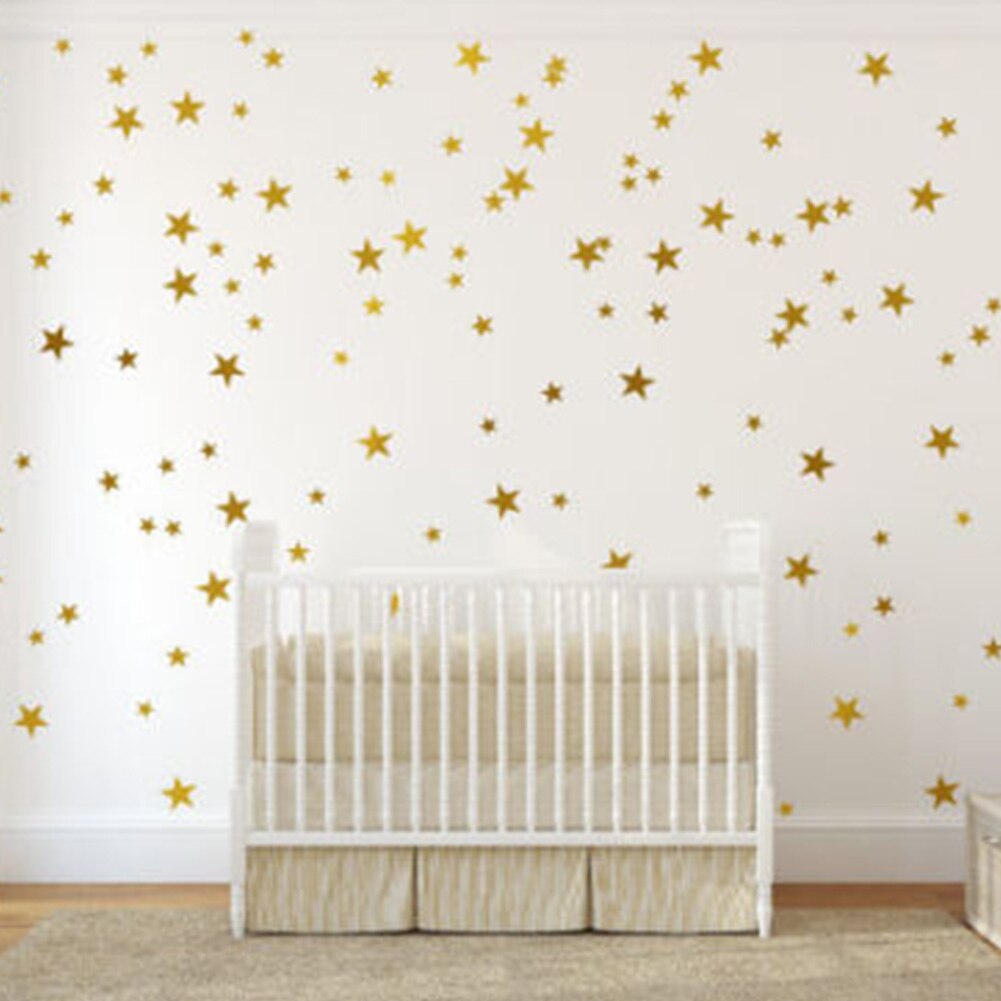 55pcs/set Window Glass Art PVC Star Pattern Vinyl Wall Sticker Self Adhesive Easy Paste Baby Kid Nursery Various Size: Gold