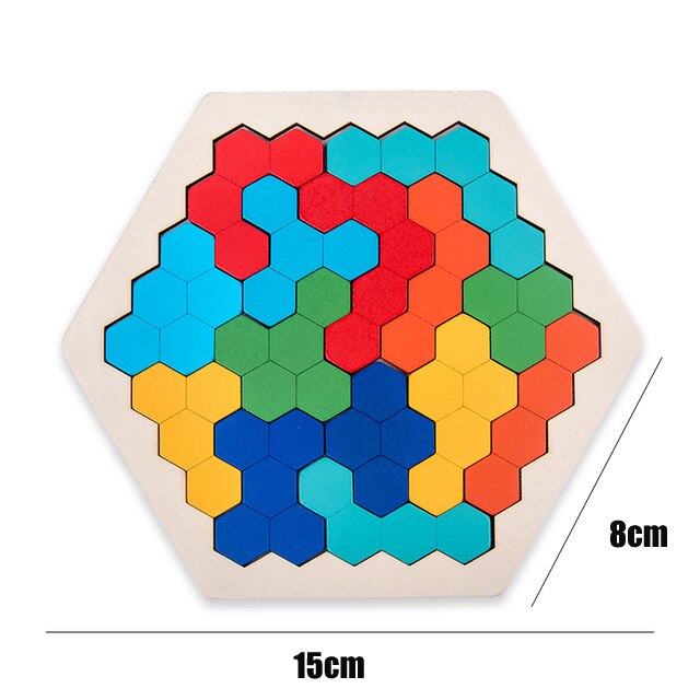 Wood Puzzles IQ Hexagon Puzzle Honeycomb Shape Tangram Board Toy Interesting Changeful Puzzle Toys for Children Adults Education: Black