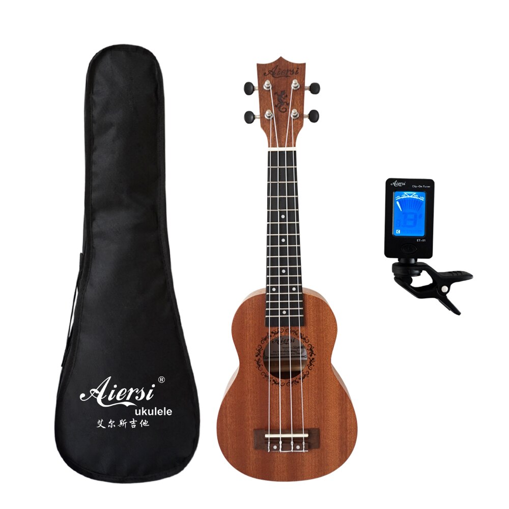 Aiersi full pack 21 inch ukelele mahogany Soprano ukulele guitar musical instrument 4 string Hawaiian mini guitarra: Gecko with bag tuner