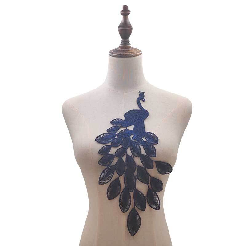 Fahion Water-soluble Lace Cloth Stickers Peacock Pattern Hollow Women Embroidery DIY Lace Accessories: Dark Blue
