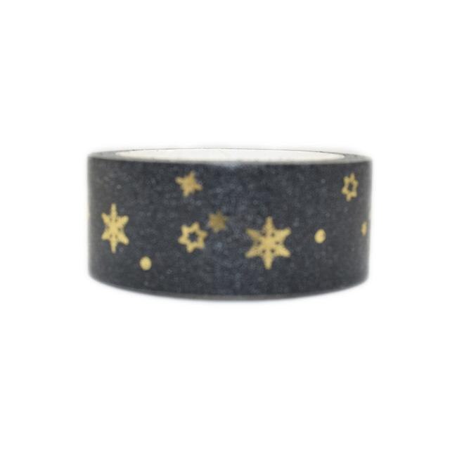 1PC 15mm*5m Golden Silver Stars Washi Tape Album Scrapbook DIY Custom Adhesive Tape Office adhesive Sticker Masking Washi Tape: Gold 2