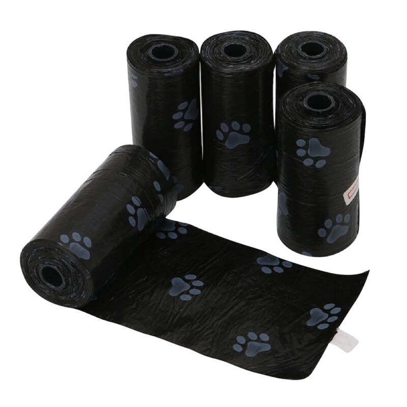 Pet Dog Poop Bag Pets Waste Garbage Bags Biodegradable Dog Pooper Bags Paw Doggy Litter Poop Bag Dispenser 5Rolls 75pcs: Black