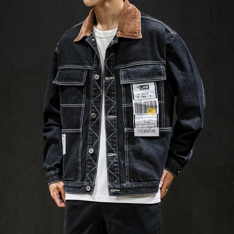 Hommes vestes en Denim noir printemps automne vestes en Jean en vrac nouvelle hommes coton blanc Denim manteaux de Jean manteaux: Black / M