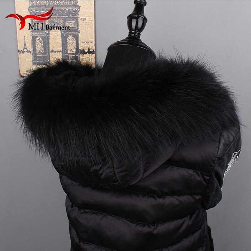 Vrouwen Vos Bontkraag Sjaal Grote Bontkraag Custom Made Hoodie Fur Trim Echt Wasbeer Bont Hood Trim Sjaal Zwart kleur