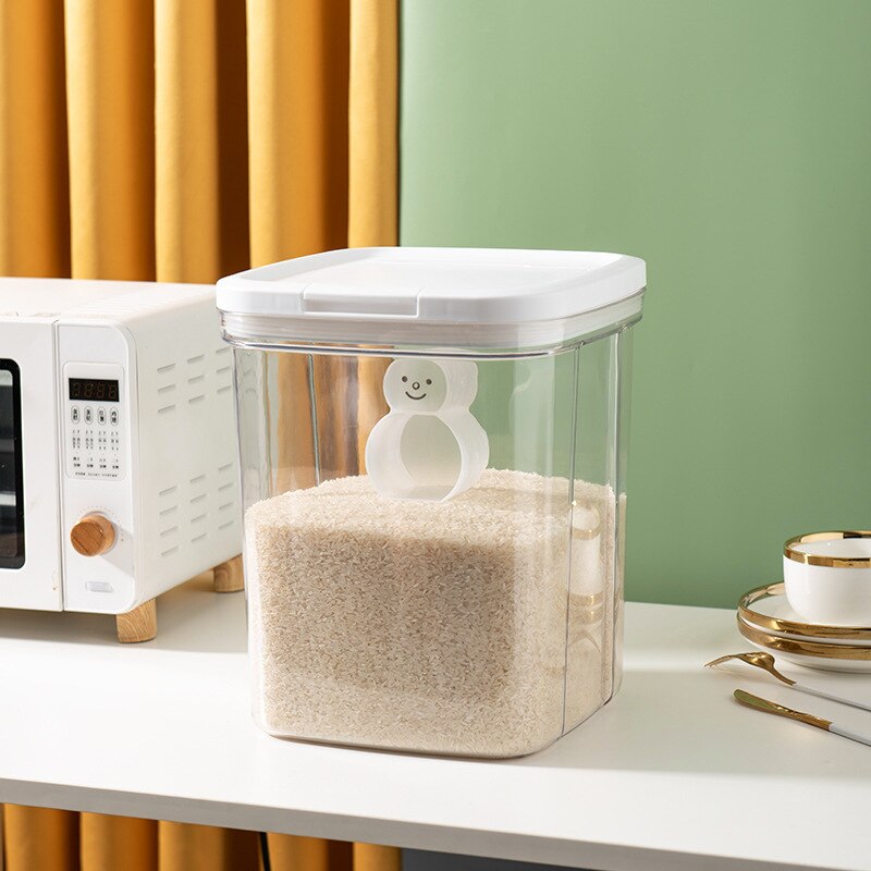 Plastic Clear Dry Food Storage Container Large Capacity Moisture-proof Rice Flour Storage Box Sealed Bucket Kitchen Organizer: big white