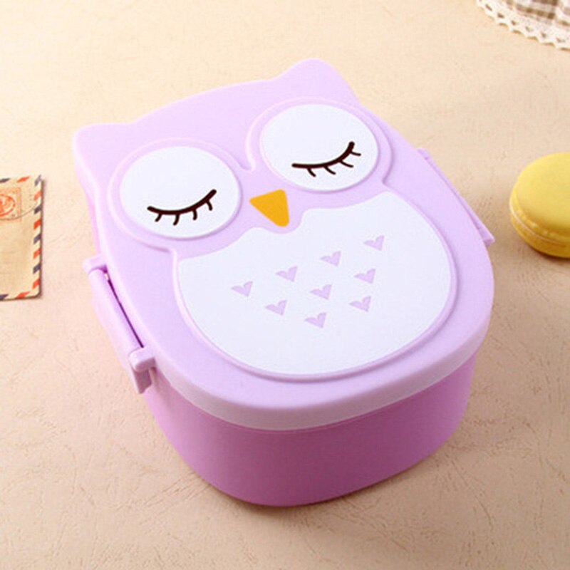 Tegneserie babymad retter ugle bærbar boks børn bento container frugt snack opbevaring kasser udendørs rejse sikkerhed  t2159