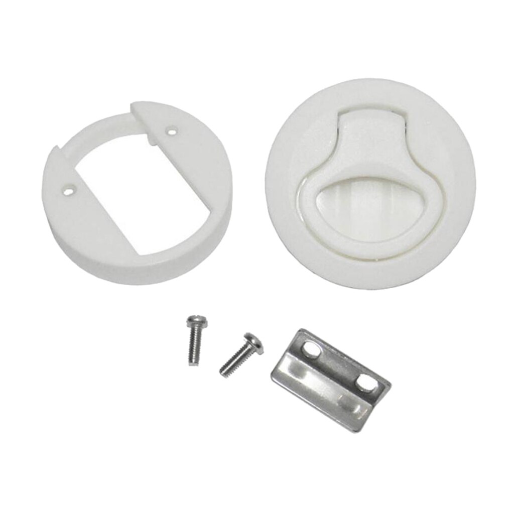 White Flush Pull Slam Latch Round for Boat Deck Hatch 1/4" Door Non Locking